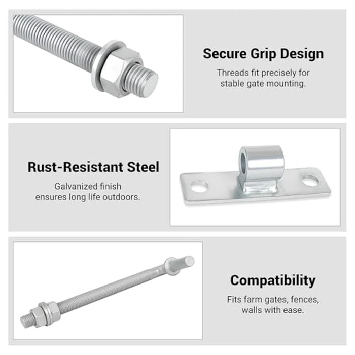 6" J-Bolt Post Hinge, Galvanized Steel Welded Gate Hinge with 5/8" Male Hinge Pin, Heavy Duty Chain Link Fence Hardware for Wooden Farm Gate, Barn Gate, 4 Pack by Bularie - Image 3