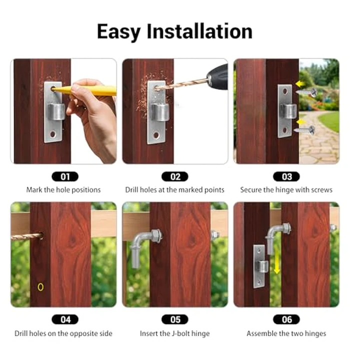 6" J-Bolt Post Hinge, Galvanized Steel Welded Gate Hinge with 5/8" Male Hinge Pin, Heavy Duty Chain Link Fence Hardware for Wooden Farm Gate, Barn Gate, 4 Pack by Bularie - Image 5