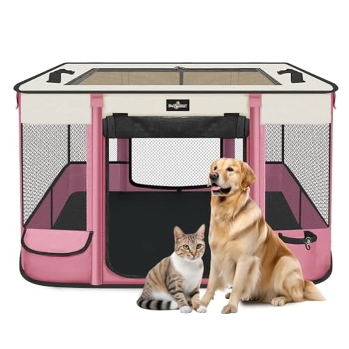 Paw Ballt Foldable Pet Kitten Playpen, Upgrade Waterproof Portable Cat Dog Playpen Kennel Tent for Small Cat Dog, Retractable Shade Cover with Free Carrying Case, Indoor Outdoor Use for Small Pet. by PAW BALLET - Used - Very Good condition - US$45.13