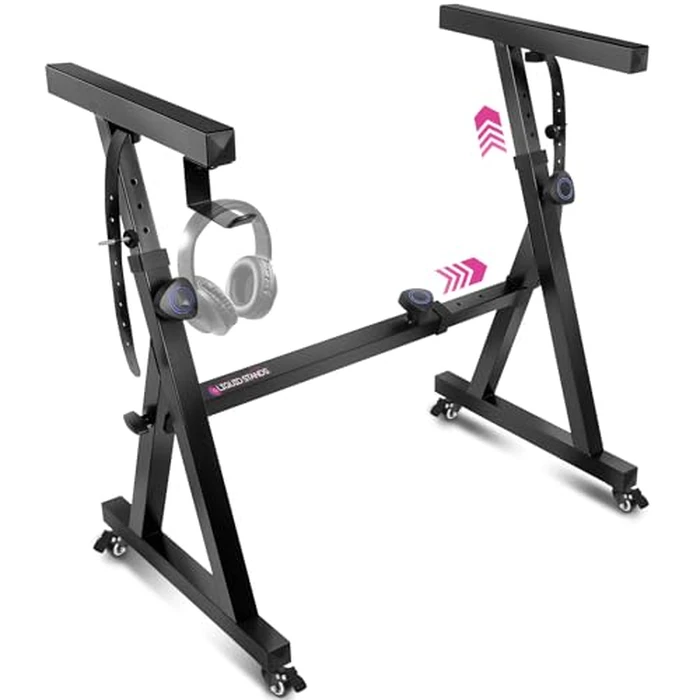 Liquid Stands Keyboard Stand w/ Wheels - Black Z Style Adjustable & Portable Professional Heavy Duty Digital Piano Stand - Fits 54-88 Key Electric Pianos - Sturdy Rolling Musical Keyboard Stand by Liquid Stands - Used - Very Good condition - US$71.99
