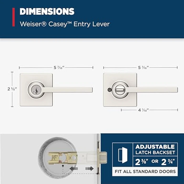 Weiser Casey Satin Nickel Front Door Handle with Lock, Reversible Square Exterior/Interior Door Handles with Lock, Keyed Entry Door Lever for Front Door, Bedroom, Bathroom & Office, Modern Home Decor by Weiser - Image 2
