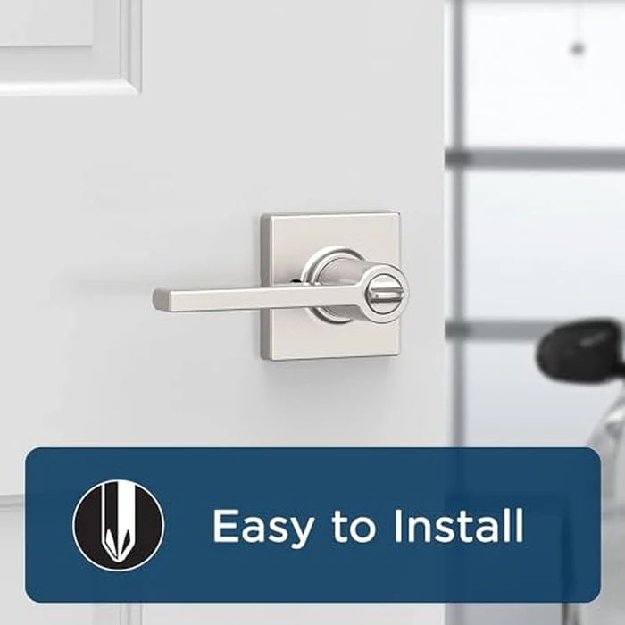 Weiser Casey Satin Nickel Front Door Handle with Lock, Reversible Square Exterior/Interior Door Handles with Lock, Keyed Entry Door Lever for Front Door, Bedroom, Bathroom & Office, Modern Home Decor by Weiser - Image 6
