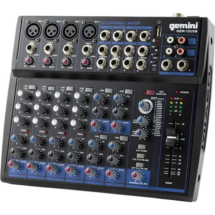 Gemini 12-Channel DJ Audio Mixer with Multi-FX, USB, EQ & Phantom Power - Studio Mixer Board USB, Mixing Console for Music Production, Podcasts, Live Shows & DJ Sets (GEM-12USB) by Gemini Sound - Used - Like New condition