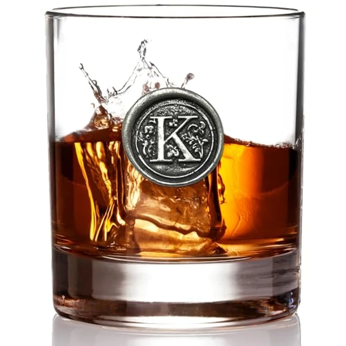 English Pewter Company 11oz Old Fashioned Whiskey Rocks Glass With Monogram Initial - Unique Gifts For Men - Personalized Gifts With Your Choice of Initial (K) MON111 by English Pewter Company Sheffield, England - Image 2