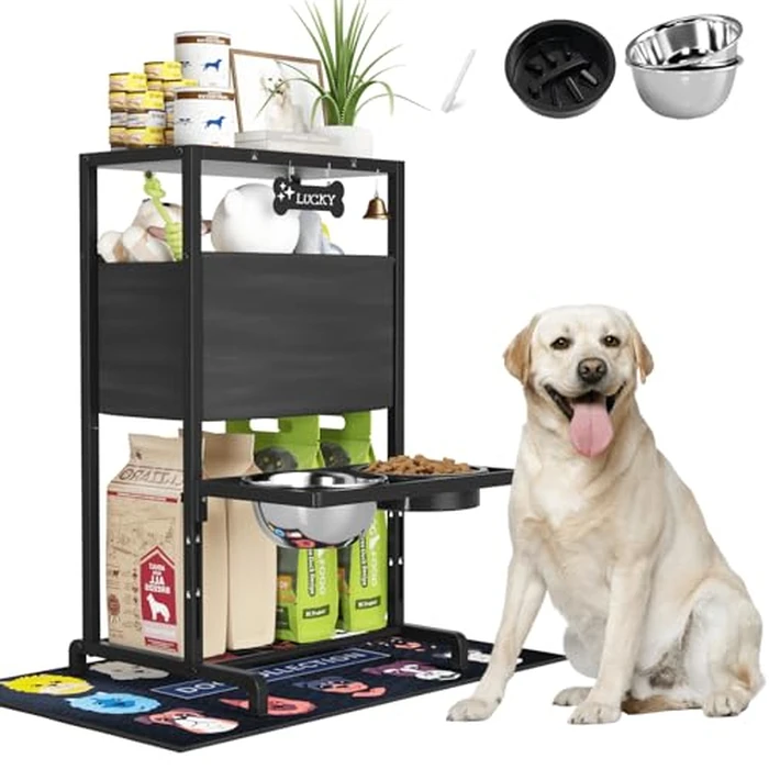 Elevated Dog Bowls, Height Adjustable Raised Dog Bowl Stand (4.5'' to 12''), Organizer Bowl Holder for Large Medium Dogs by SHAINFUN - Used - Acceptable condition