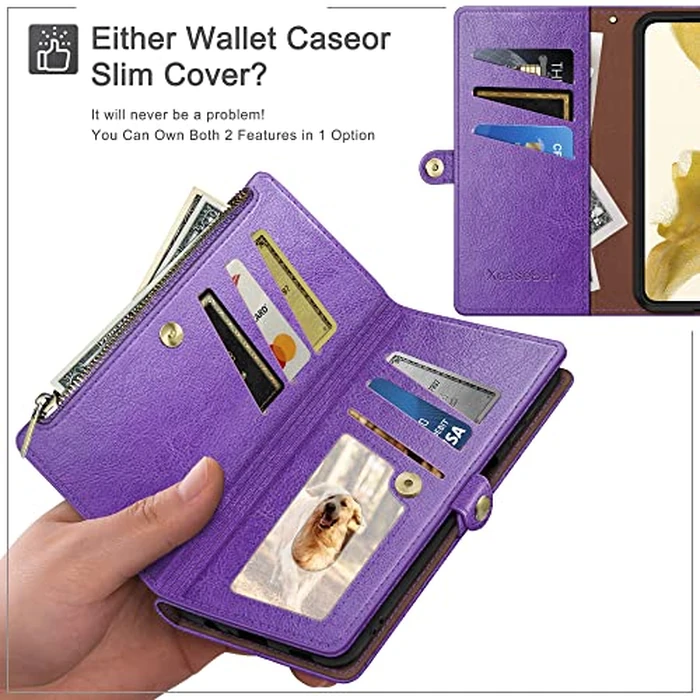 XcaseBar for Google Pixel 9 5G/Google Pixel 9 Pro 6.3 Wallet case with Zipper Credit Card Holder【RFID Blocking】,Flip Folio Book PU Leather Phone case Shockproof Cover Women Men for Pixel 9 case Purple by XcaseBar - Image 2