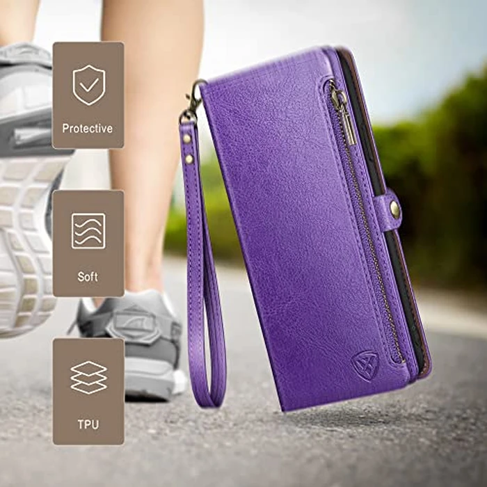 XcaseBar for Google Pixel 9 5G/Google Pixel 9 Pro 6.3 Wallet case with Zipper Credit Card Holder【RFID Blocking】,Flip Folio Book PU Leather Phone case Shockproof Cover Women Men for Pixel 9 case Purple by XcaseBar - Image 6