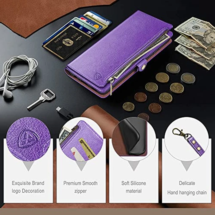 XcaseBar for Google Pixel 9 5G/Google Pixel 9 Pro 6.3 Wallet case with Zipper Credit Card Holder【RFID Blocking】,Flip Folio Book PU Leather Phone case Shockproof Cover Women Men for Pixel 9 case Purple by XcaseBar - Image 7