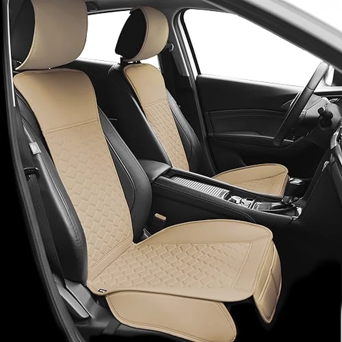 Elantrip Auto Car Seat Covers Leather Car Seat Protector for Women Airbag Compatible Diamond Pattern PU Seat Cover Universal Fitness 2PCs Beige by Elantrip - Used - Acceptable condition