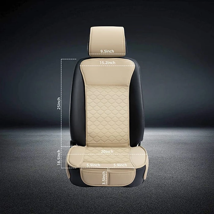 Elantrip Auto Car Seat Covers Leather Car Seat Protector for Women Airbag Compatible Diamond Pattern PU Seat Cover Universal Fitness 2PCs Beige by Elantrip - Image 6