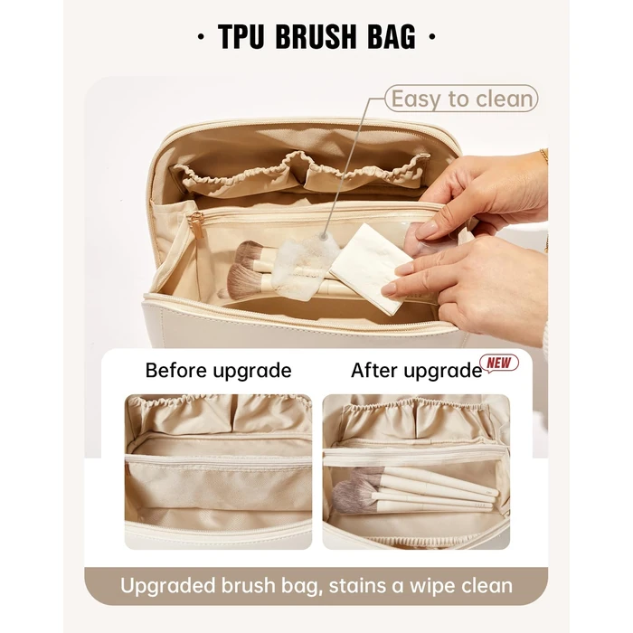 EACHY Travel Makeup Bag,Large Capacity Cosmetic Bags for Women,Waterproof Portable Pouch Open Flat Toiletry Bag Make up Organizer with Divider and Handle (White, Medium) by EACHY - Image 3