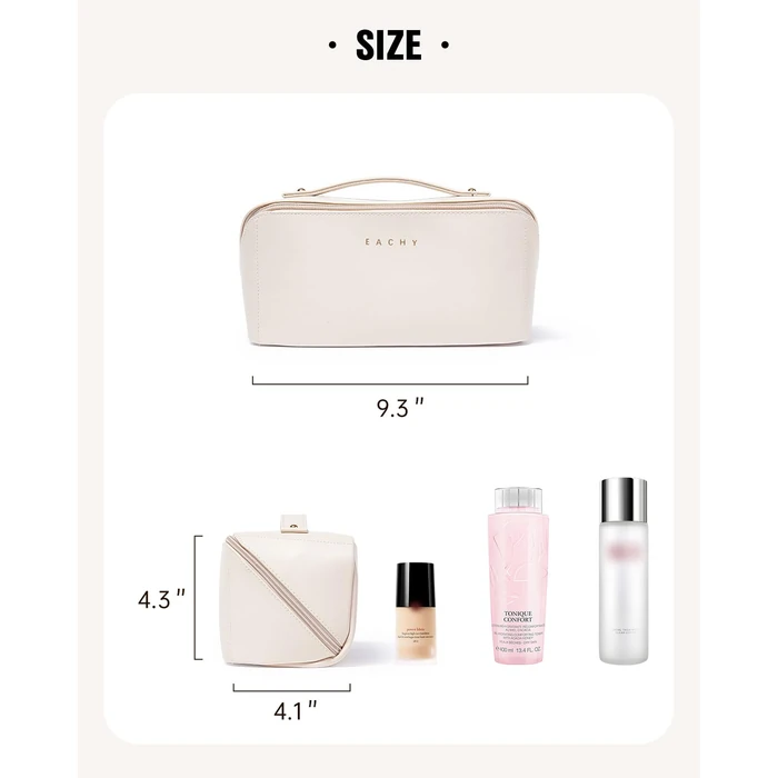 EACHY Travel Makeup Bag,Large Capacity Cosmetic Bags for Women,Waterproof Portable Pouch Open Flat Toiletry Bag Make up Organizer with Divider and Handle (White, Medium) by EACHY - Image 6