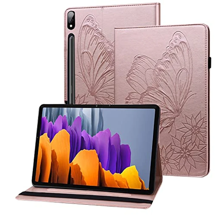 Ropfsg Case for Samsung Galaxy Tab S8 11 inch 2022 (SM-X700/X706)/S7 2020 (SM-T870/T875), Vintage Embossing PU Leather Stand Shockproof Case Cover with S Pen Holder for Galaxy Tab S8/S7 11", Rose Gold by Ropfsg - Used - Acceptable condition