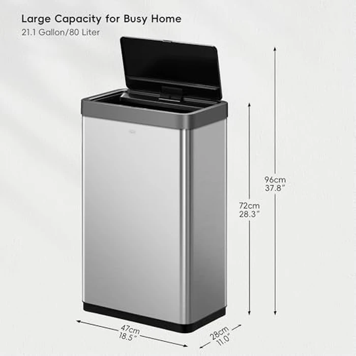EKO Mirage X 80 Liter / 21.1 Gallons Motion Sensor Trash Can, Automatic Large Kitchen Trash Can Touchless, Stainless Steel by EKO - Image 2