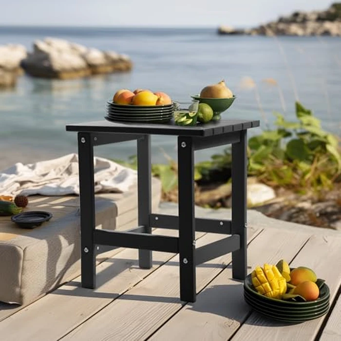 PASAMIC Adirondack Square Outdoor Side Table, HDPE Small Outdoor Table, Patio End Table for Patio, Pool, Backyard, Weather-Resistant, Easy Maintenance (Jet Black) by PASAMIC - Image 2