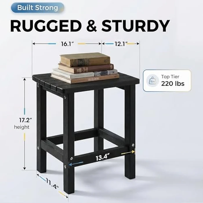 PASAMIC Adirondack Square Outdoor Side Table, HDPE Small Outdoor Table, Patio End Table for Patio, Pool, Backyard, Weather-Resistant, Easy Maintenance (Jet Black) by PASAMIC - Image 3