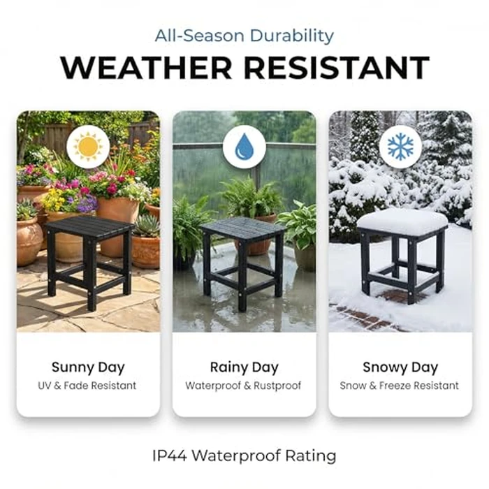 PASAMIC Adirondack Square Outdoor Side Table, HDPE Small Outdoor Table, Patio End Table for Patio, Pool, Backyard, Weather-Resistant, Easy Maintenance (Jet Black) by PASAMIC - Image 4
