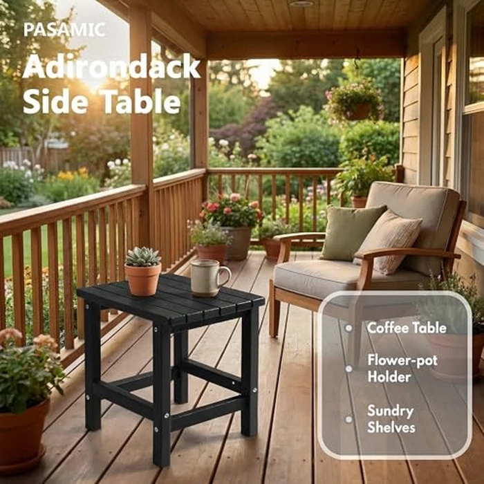 PASAMIC Adirondack Square Outdoor Side Table, HDPE Small Outdoor Table, Patio End Table for Patio, Pool, Backyard, Weather-Resistant, Easy Maintenance (Jet Black) by PASAMIC - Image 5