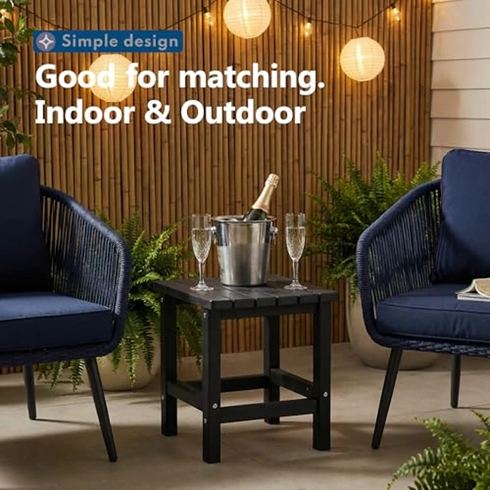 PASAMIC Adirondack Square Outdoor Side Table, HDPE Small Outdoor Table, Patio End Table for Patio, Pool, Backyard, Weather-Resistant, Easy Maintenance (Jet Black) by PASAMIC - Image 6