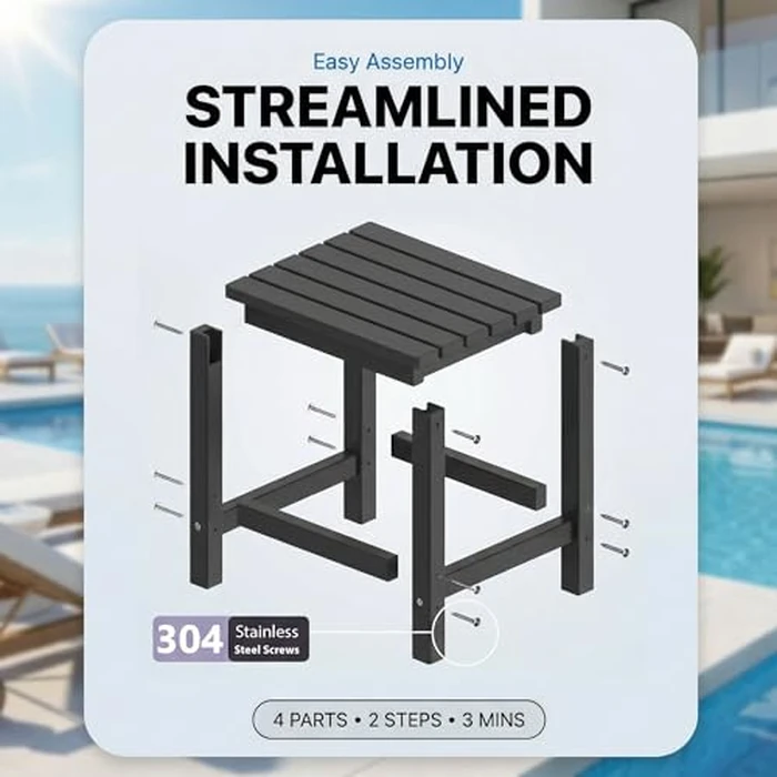 PASAMIC Adirondack Square Outdoor Side Table, HDPE Small Outdoor Table, Patio End Table for Patio, Pool, Backyard, Weather-Resistant, Easy Maintenance (Jet Black) by PASAMIC - Image 7