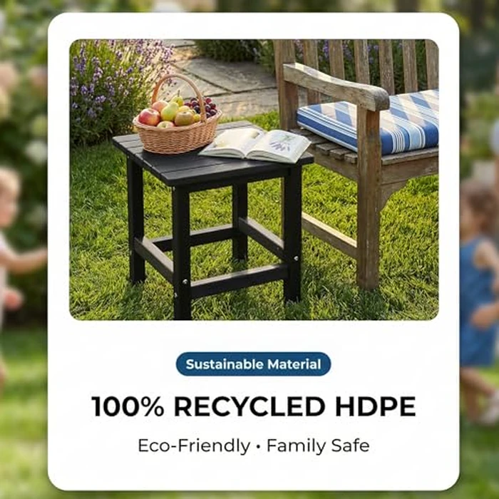 PASAMIC Adirondack Square Outdoor Side Table, HDPE Small Outdoor Table, Patio End Table for Patio, Pool, Backyard, Weather-Resistant, Easy Maintenance (Jet Black) by PASAMIC - Image 8