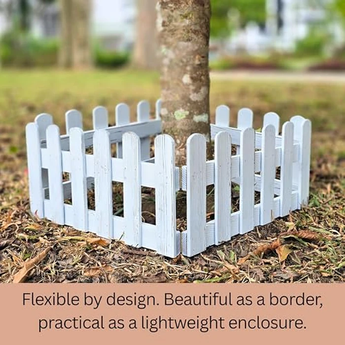 ShopLaLa Garden Edging Border (Total 5.5ft Long) White Wooden Fence Panels, Decorative Landscape for Flower Bed Borders, Animal Barrier Fencing, Pathway, Tree Rings Lawn Patio Outdoor Wood Style Decor by ShopLaLa - Image 8