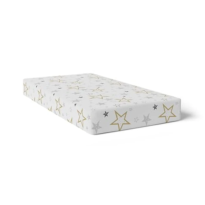 Kushies Baby 100% Breathable Cotton Percale Baby Crib Sheet, Fully Elasticized - Made in Canada 28" x 52" Multi Golden Star by Kushies - Image 2