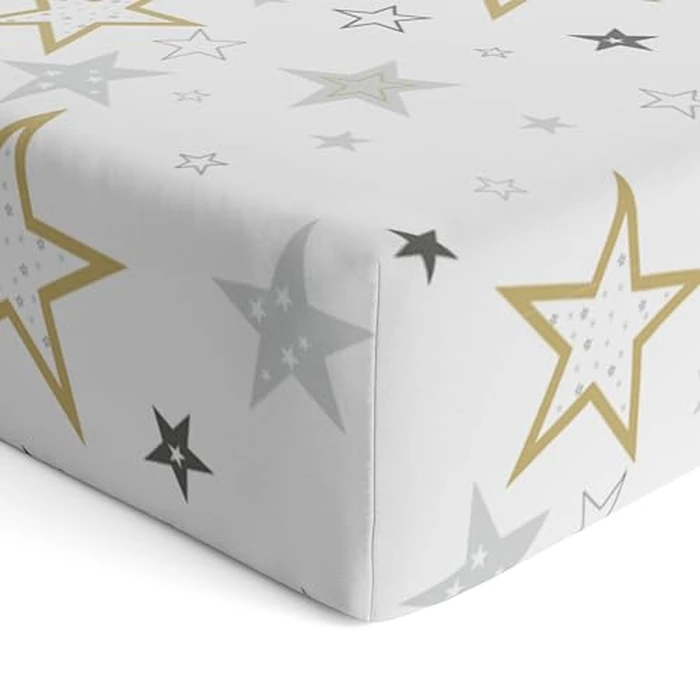 Kushies Baby 100% Breathable Cotton Percale Baby Crib Sheet, Fully Elasticized - Made in Canada 28" x 52" Multi Golden Star by Kushies - Image 3