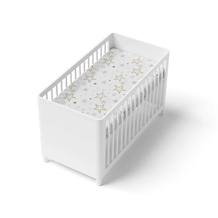Kushies Baby 100% Breathable Cotton Percale Baby Crib Sheet, Fully Elasticized - Made in Canada 28" x 52" Multi Golden Star by Kushies - Image 4