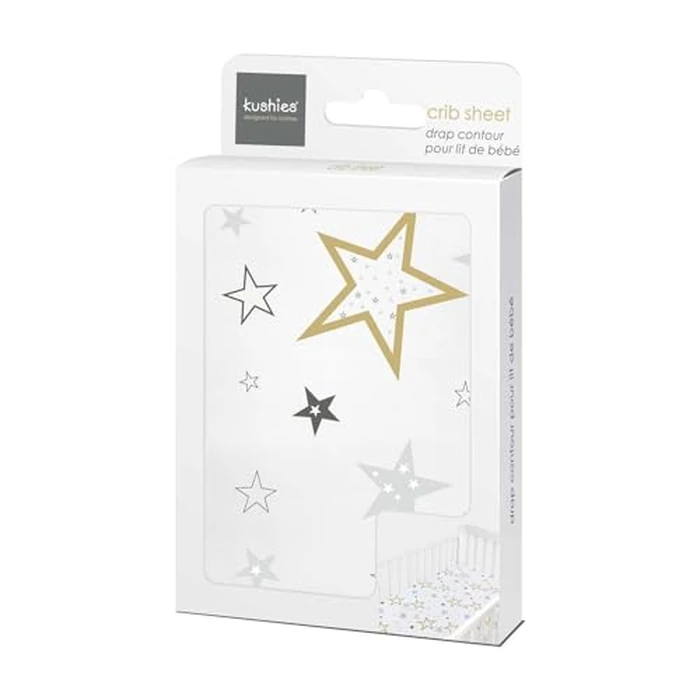 Kushies Baby 100% Breathable Cotton Percale Baby Crib Sheet, Fully Elasticized - Made in Canada 28" x 52" Multi Golden Star by Kushies - Image 6
