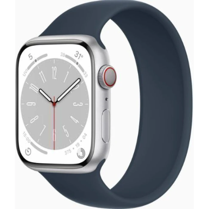 Apple Watch Series 8 (Cellular + GPS) - 32GB - 41mm - Silver Aluminum Case with Midnight Rubber Solo Loop Band by Apple - Image 2