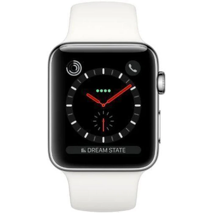 Apple Watch Series 3 (Cellular + GPS) - 16GB - 38mm - Silver Stainless Steel Case with White Rubber Sport Band by Apple - Refurbished - Excellent condition - US$101.48