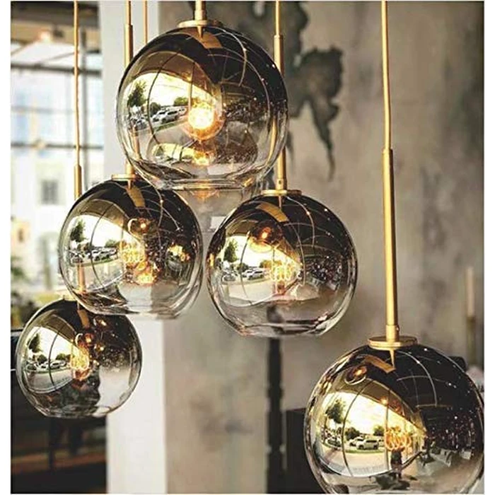 H XD GLOBAL Gradient Gold Color Globe Glass Pendant Light,Modern Glass Hanging Light Chandelier Light for Kitchen Island (Gold, 25cm) by H XD GLOBAL - Image 5