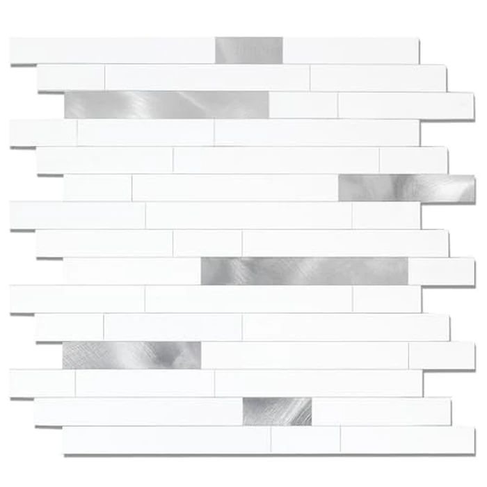 Yipscazo 20 Sheets Peel and Stick Stone Metal Tile Backsplash, Stick on Tiles for Backsplash Kitchen, Bathroom, Laundry Room, Camper, Fireplace (12'' X 12'', Bright White Metal) by Yipscazo - Image 1