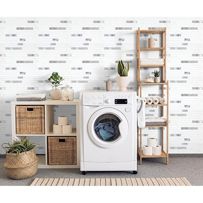 Yipscazo 20 Sheets Peel and Stick Stone Metal Tile Backsplash, Stick on Tiles for Backsplash Kitchen, Bathroom, Laundry Room, Camper, Fireplace (12'' X 12'', Bright White Metal) by Yipscazo - Image 5