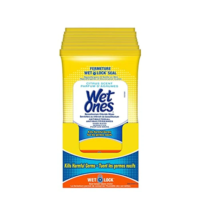 Wet Ones Antibacterial Hand Wipes, Citrus Scent, Wet Wipes, 20 Count (Pack of 10) by Wet Ones - Used - Like New condition - CA$17.14