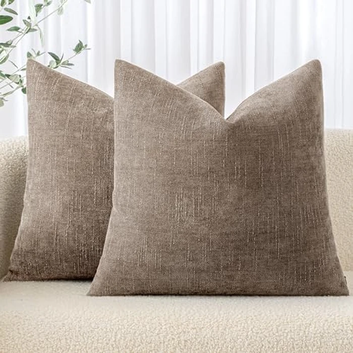MIULEE 24x24 Inch Euro Chenille Throw Pillow Covers Set of 2 Soft Accent Taupe Grey Neutral Farmhouse Textured Cushion Covers for Bed Sofa Couch Bedroom Living Room by MIULEE - Used - Like New condition - US$21.17