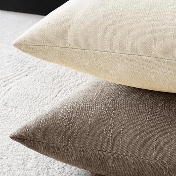 MIULEE 24x24 Inch Euro Chenille Throw Pillow Covers Set of 2 Soft Accent Taupe Grey Neutral Farmhouse Textured Cushion Covers for Bed Sofa Couch Bedroom Living Room by MIULEE - Image 4