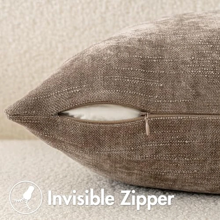 MIULEE 24x24 Inch Euro Chenille Throw Pillow Covers Set of 2 Soft Accent Taupe Grey Neutral Farmhouse Textured Cushion Covers for Bed Sofa Couch Bedroom Living Room by MIULEE - Image 6