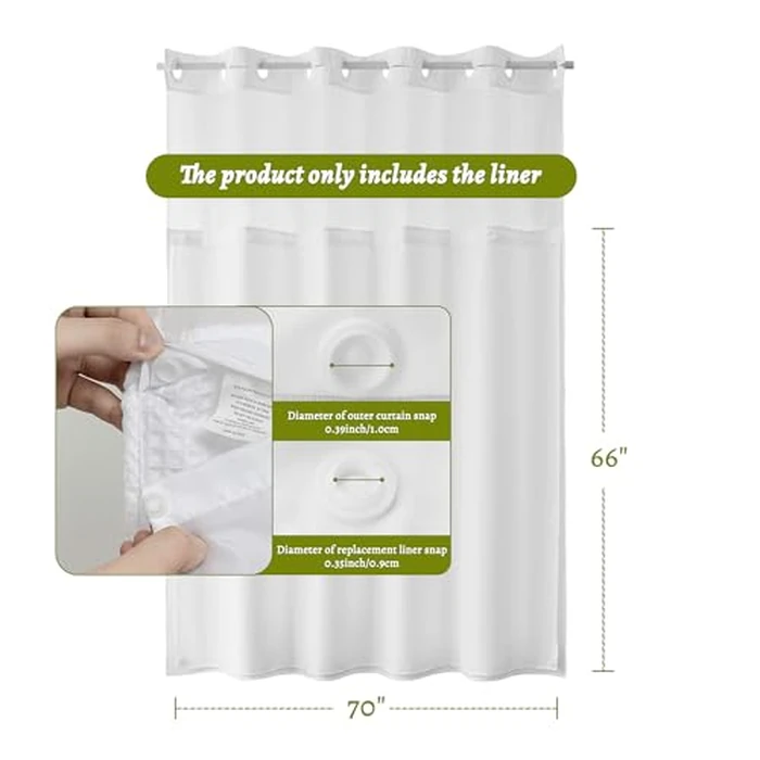 N&Y HOME Snap in Fabric Liner Extra Long -Replacement Liner Compatible with 71x84 Hotel Style Shower Curtain - White, 70x66 by N&Y HOME - Image 6