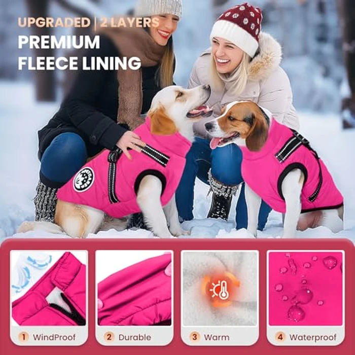 PETCARE Winter Dog Coat with Harness Built in Waterproof Dog Jackets Warm Pet Fleece Vest Windproof Snow Jacket Snowsuit Reflective Dogs Cold Weather Coats for Puppy Small Medium Large Dogs Cats by Petcare - Image 3