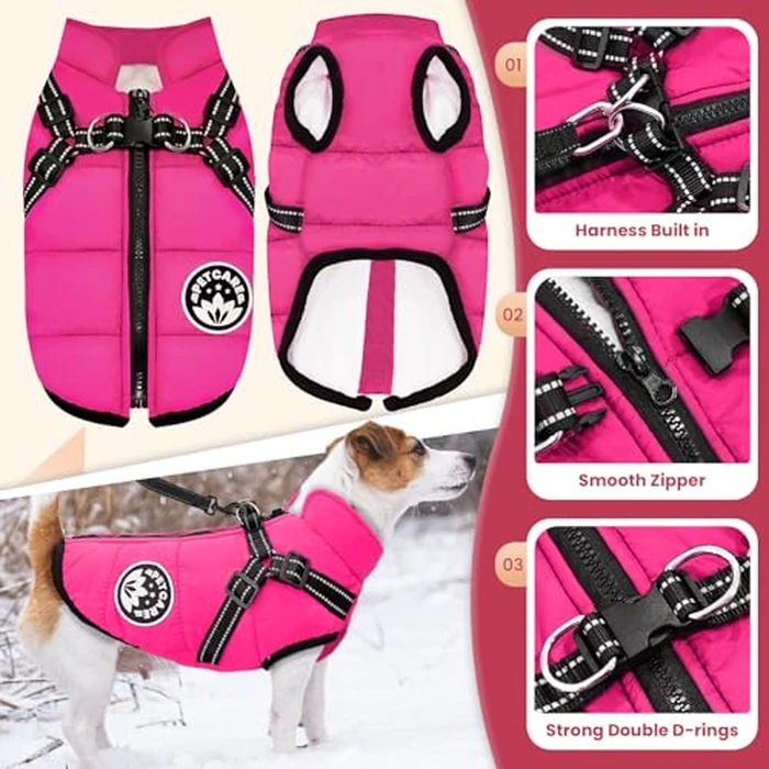 PETCARE Winter Dog Coat with Harness Built in Waterproof Dog Jackets Warm Pet Fleece Vest Windproof Snow Jacket Snowsuit Reflective Dogs Cold Weather Coats for Puppy Small Medium Large Dogs Cats by Petcare - Image 6