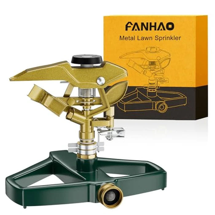 FANHAO Heavy Duty Pulsating Impact Lawn Sprinkler with Metal Base, 100% Metal 360 degreesAdjustable Circular Zinc Impulse Sprinkler for Large Area Lawn & Yard Irrigation, Covers Up to 5800 sq. Ft by FANHAO - Used - Very Good condition - US$33.11