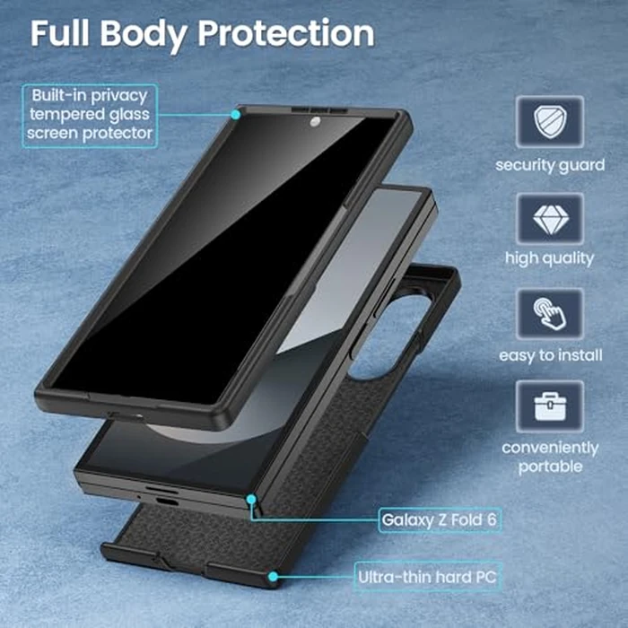 Maxdara for Z Fold 6 Case with Privacy Screen Protector, Support Wireless Charging Thin Cover, Hard PC Protective Phone Case for Samsung Galaxy Z Fold 6 (Black) by Maxdara - Image 3