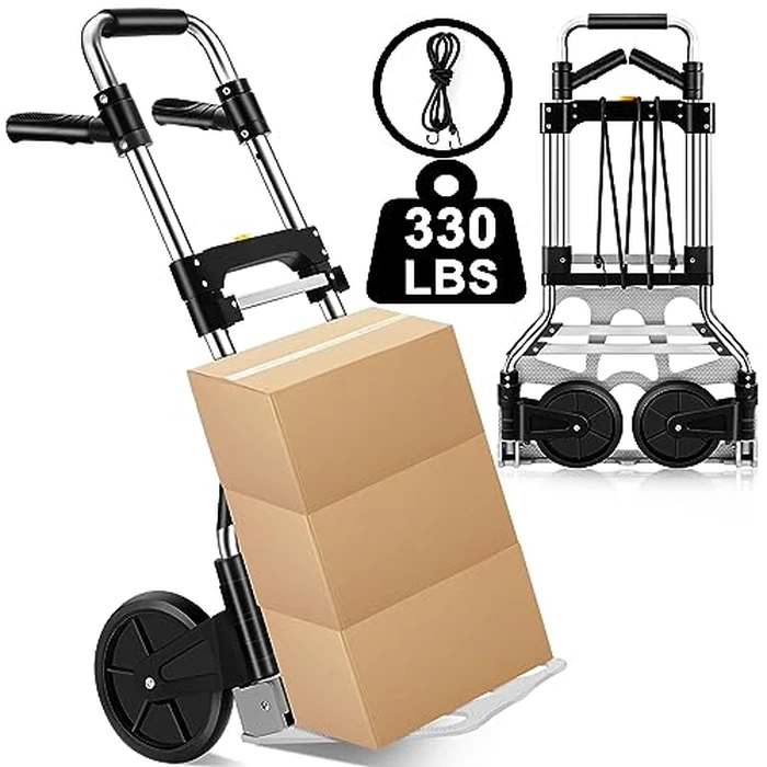 330 LB Capacity Folding Hand Truck Dolly Cart, Portable Aluminum Dolly Cart with Telescoping Handle and Rubber Wheels for Moving,Shopping,Travel,Office Use. by LEVORY J - Used - Very Good condition - US$39.99