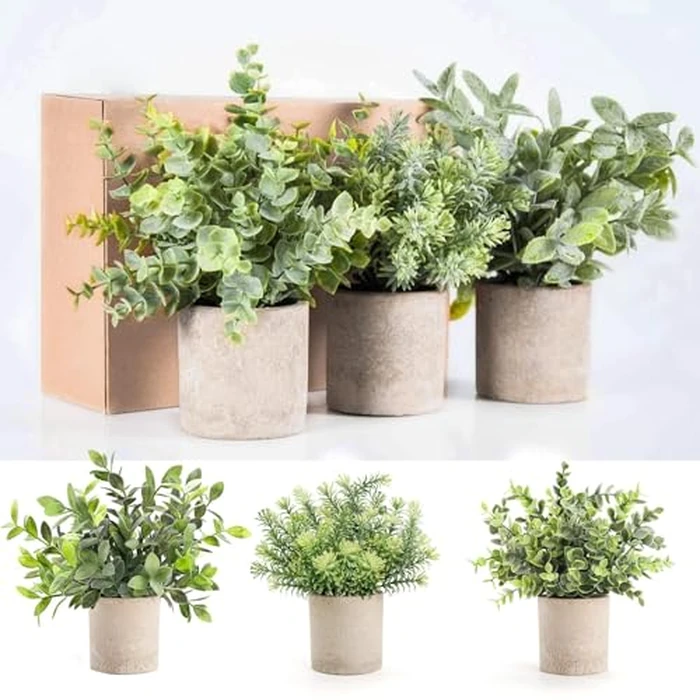 Der Rose 3 Pack Mini Potted Fake Plants Artificial Plastic Eucalyptus Plants for Home Office Desk Farmhouse Room Decor Indoor by Der Rose - Image 8