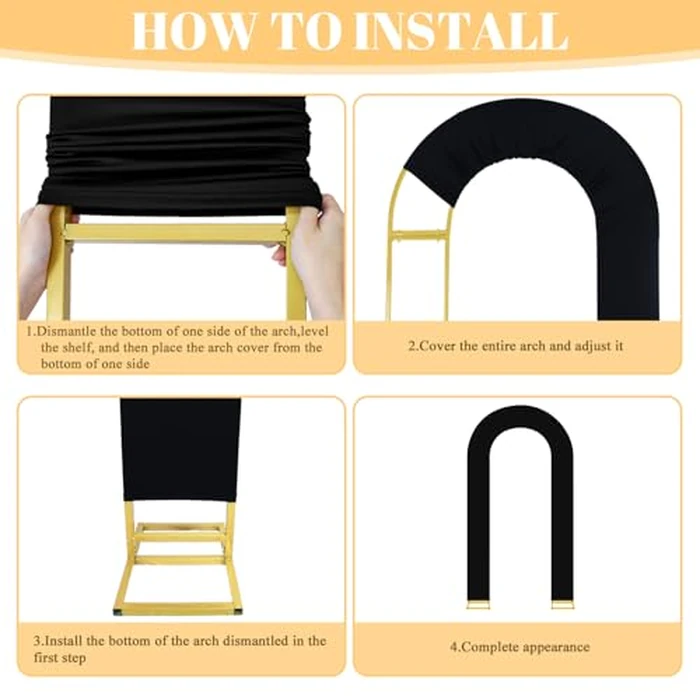 Black Open Arch Cover 7.2FT Spandex Arch Backdrop Covers U-Shaped Wedding Arch Cover Graduation Arched Backdrop Cover Chiara Arched Covers for Baby Shower Wedding Ceremony Party Events Decorations by PATYDEST - Image 4