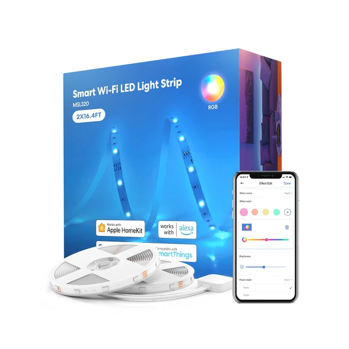 meross Smart LED Strip Lights Works with Apple HomeKit Siri, 32.8ft WiFi RGB Strip, Compatible with Alexa, Google, and SmartThings, App Control, Color Changing Strips for Home, Bedroom, Kitchen, Party by meross - Used - Very Good condition - CA$41.20