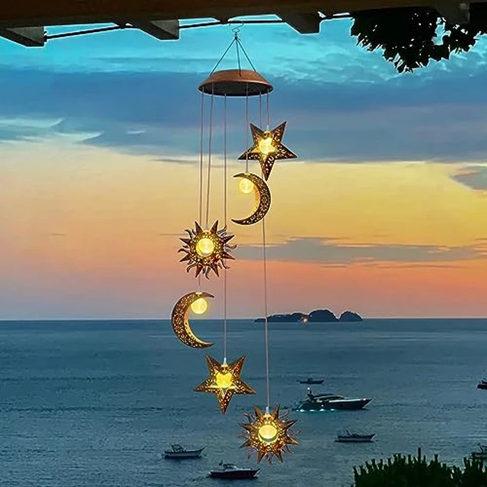 Solar Wind Chimes for Outdoor Lights Sun Moon Star for Women Mom Wife Hanging Decor Outdoor Sympathy Wind Chimes for Garden Patio Balcony Birthday Womens Gifts by Beautyard - Used - Like New condition - US$22.85