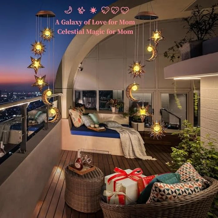 Solar Wind Chimes for Outdoor Lights Sun Moon Star for Women Mom Wife Hanging Decor Outdoor Sympathy Wind Chimes for Garden Patio Balcony Birthday Womens Gifts by Beautyard - Image 2